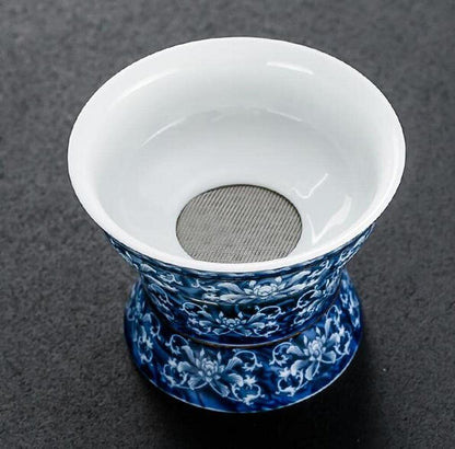 Chinese Traditions Blue Porcelain Filter Tea Strainer Kung Fu Tea Set
