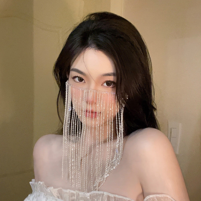Retro Bride Hanfu Face Curtain Tassel Metal Chain Veil Ear Hook Accessory Fairy