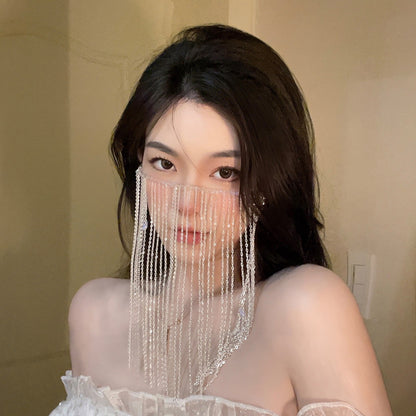 Retro Bride Hanfu Face Curtain Tassel Metal Chain Veil Ear Hook Accessory Fairy