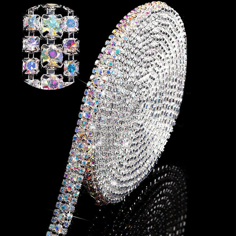 Dress Decoration Trims 3Rows Crystal Rhinestone Cup Chain DIY Applique Sew On 1M