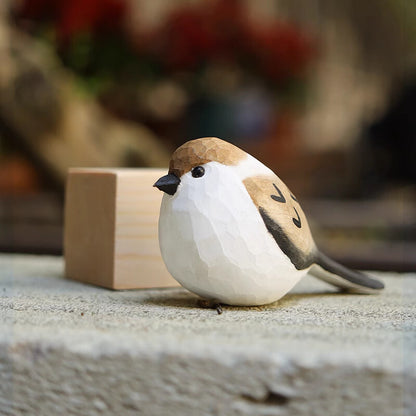 Wooden Carving, Small Fat Chirping, Sparrow Carving Bird Ornament, Birthday Gift