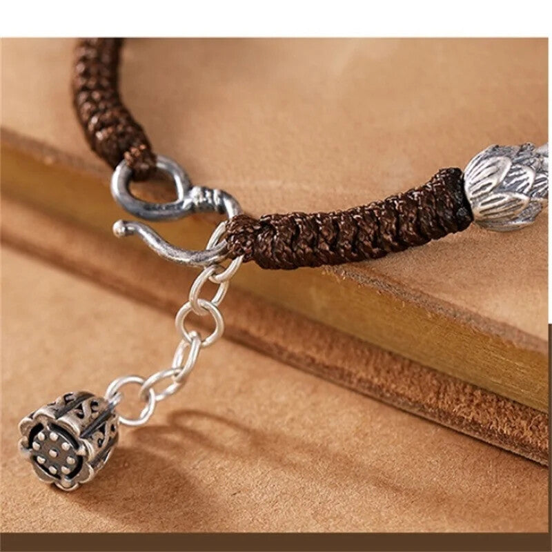 Vintage Lotus Rope braided Bracelet Brilliant Mantra Buddhist Scriptures Bead
