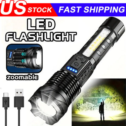 12000000LM Super Bright Telescopic Zoom Flashlight Rechargeable 3Color Light
