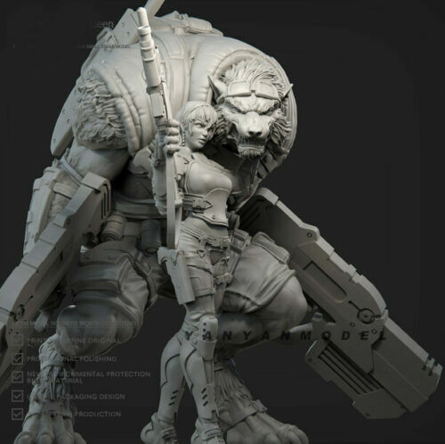 1/24 Resin Figures model Girl and wolf warrior Unassembled Unpainted R4557
