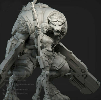 1/24 Resin Figures model Girl and wolf warrior Unassembled Unpainted R4557