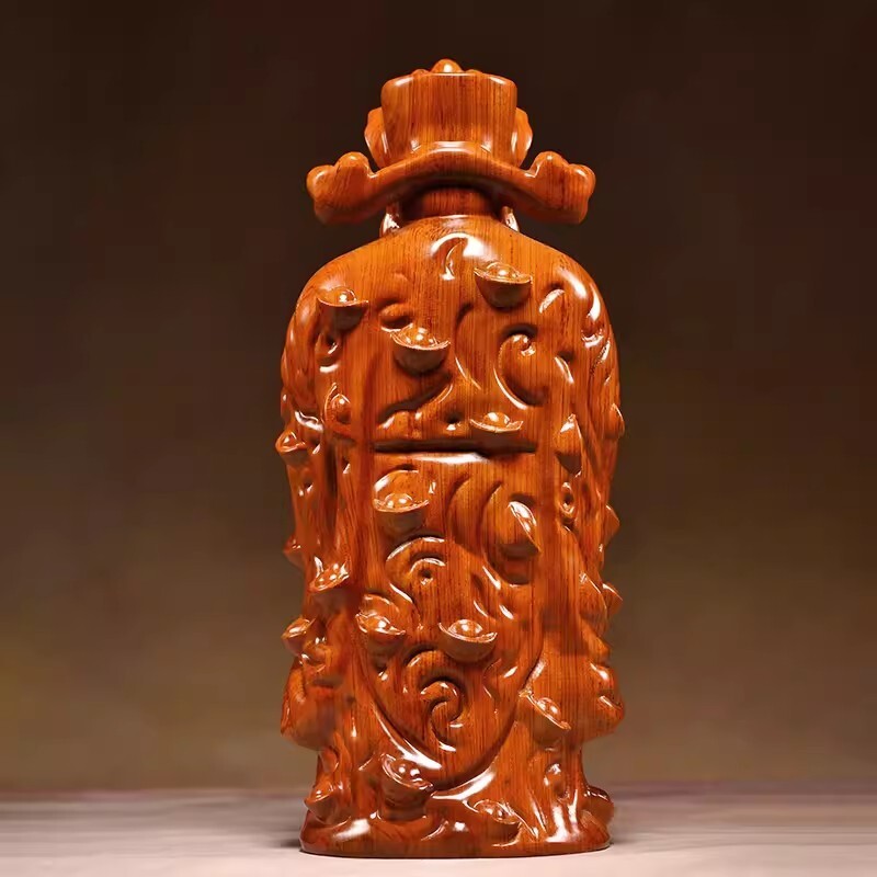 8" Chinese Hua Li Wood Carved God of Wealth Statue Feng Shui Home Decor