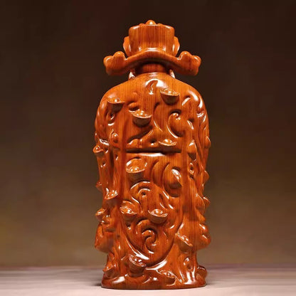 8" Chinese Hua Li Wood Carved God of Wealth Statue Feng Shui Home Decor