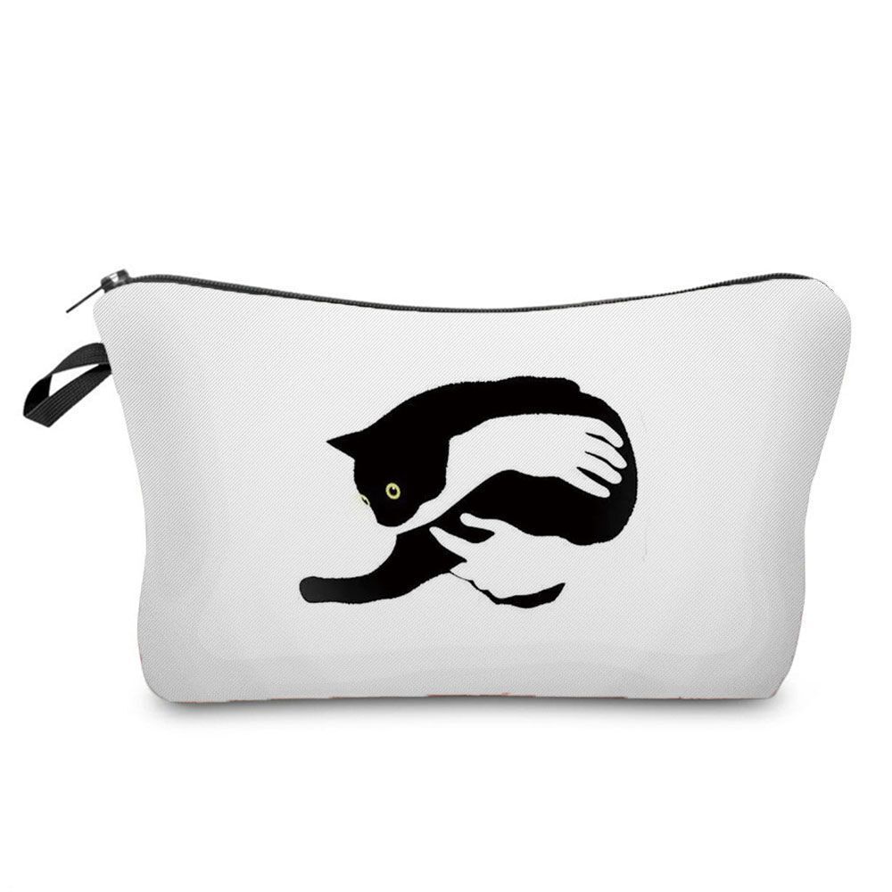 Makeup Bag Travel Storage Purse Mini Toiletry Bags Black Cat Print Cosmetic Case