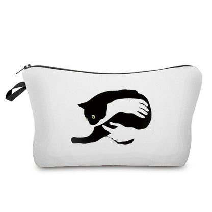 Makeup Bag Travel Storage Purse Mini Toiletry Bags Black Cat Print Cosmetic Case