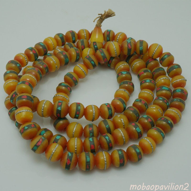 New Buddhist Nepalese Handicrafts Inlaid with Colored Stone Beeswax Beads