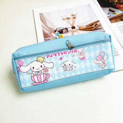 Student Kuromi Pencil Bag Double Grid Zipper Bag Stationery Bag Storage Bag