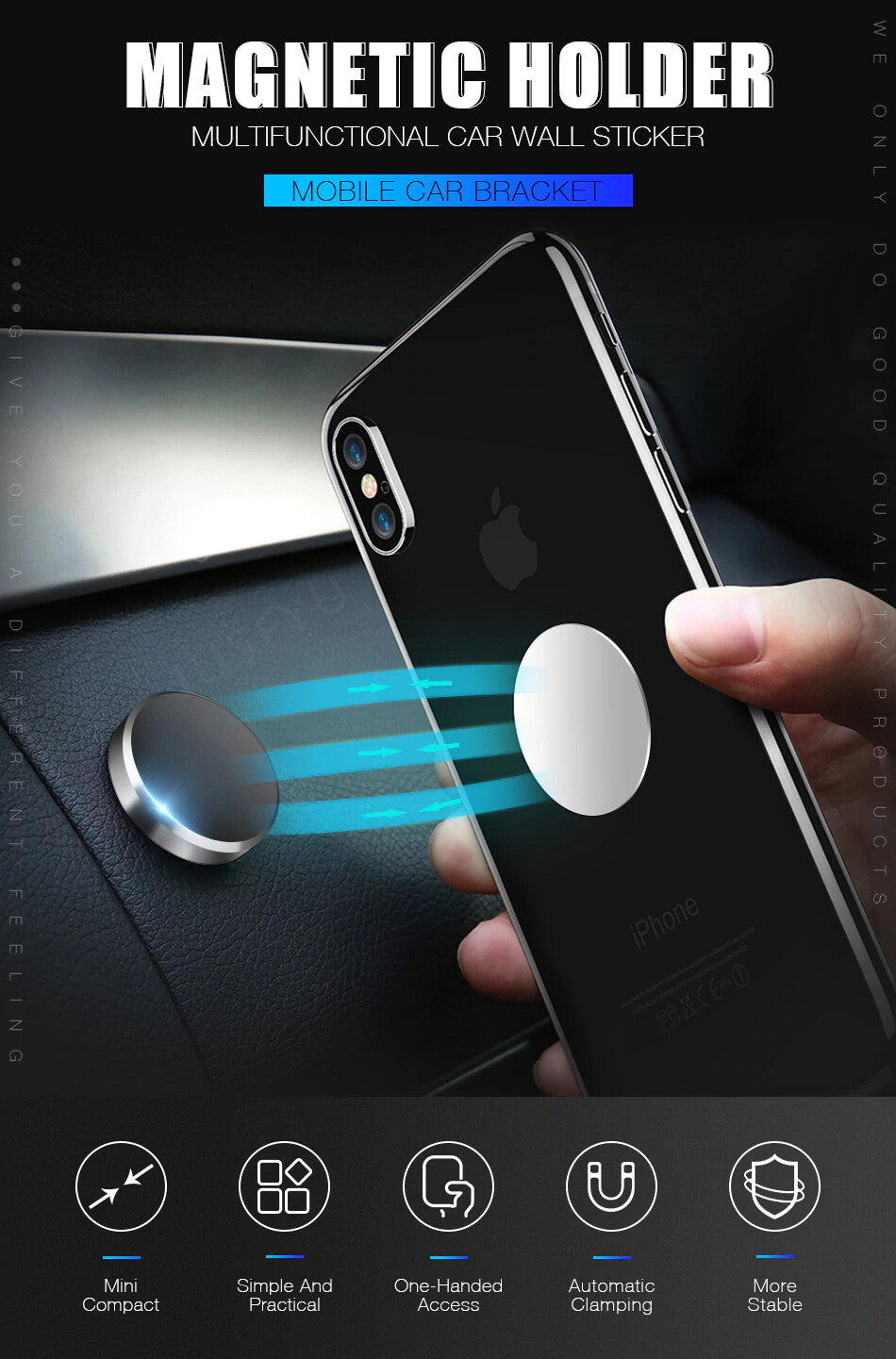 4Pack Magnetic Universal Car Mount Holder For Cell Phone Samsung Galaxy iPhone