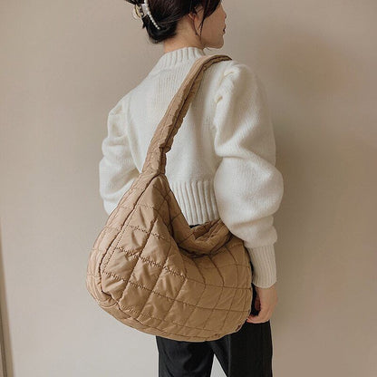 Tote Shoulder Bags Ruched Handbag Nylon Quilted Padded Crossbody Bag
