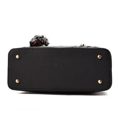 Cute Fur Ball Elegant Embroidery Women Crossbody Bag Luxury Ladies Messenger Bag