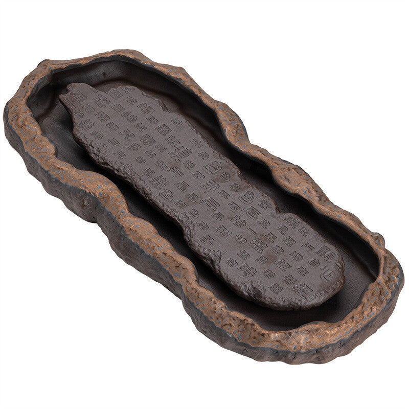 Crude Pottery Tea Tray Water Reservoir Ceramic Serving Tray Heart Sautra Carved