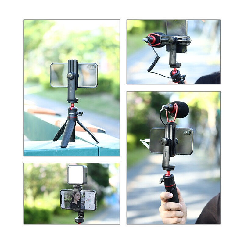 360° Adjustable 55-100mm Width Phone Stand Clip Holder With 1/4 Screw Cold Shoe