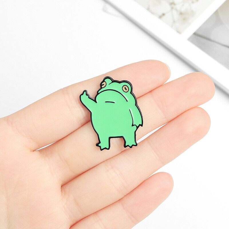 Funny Middle Finger Frog Enamel Pin Cartoon Hat Frog Brooch Lapel Pins Badges