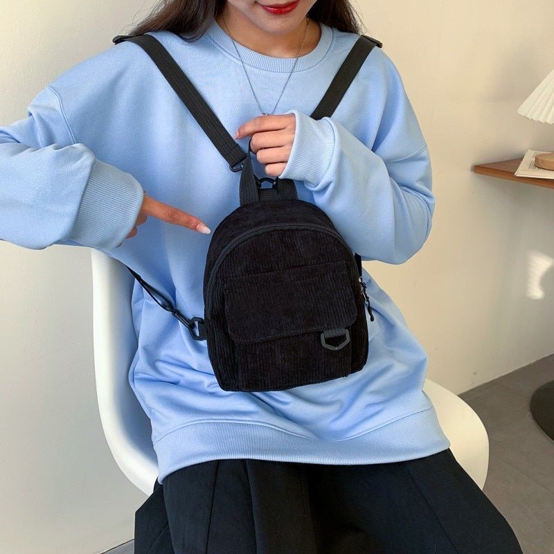 Women Mini Backpack Corduroy Small Student Bookbags Traveling Backpack 23*9*19CM