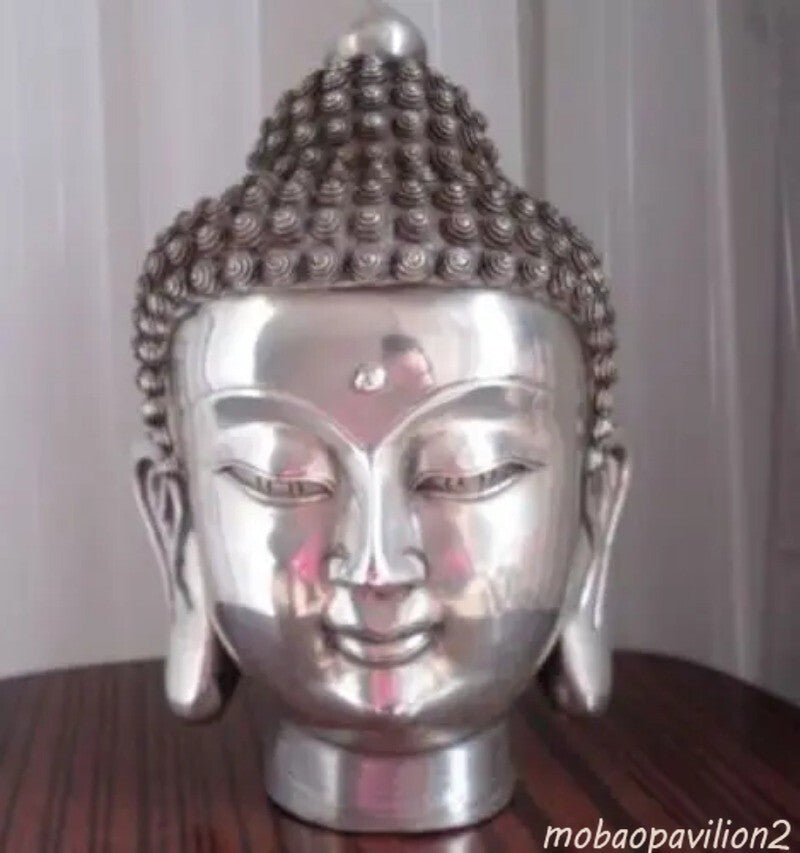 Collected Old Buddhis Shakyamuni Buddha Head Silver Bronze Statue