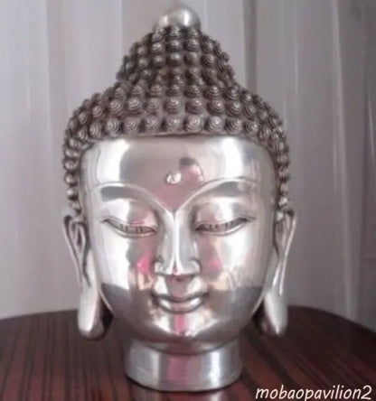 Collected Old Buddhis Shakyamuni Buddha Head Silver Bronze Statue