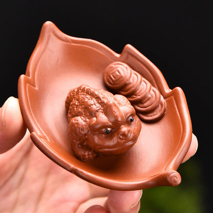 Creative Purple Clay Golden Toad Tea Pet Ornaments For Overnight Wealth Tea Play