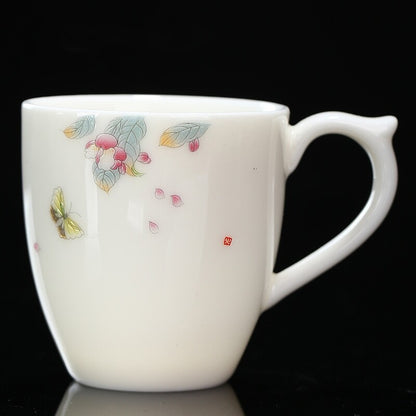 On Sales Porcelain Teacup With Handle Chinese Office Cup Ceramic Butterfly 100ml