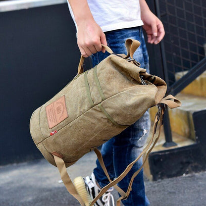 Tactical Bucket Canvas Backpack Letter Bag Outdoor Travel Climbing Round Pack L