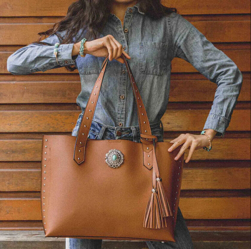 2x Celela Concho Fringe Studs Women Tote Shoulder Handbag Purse Bag W/ Wallet