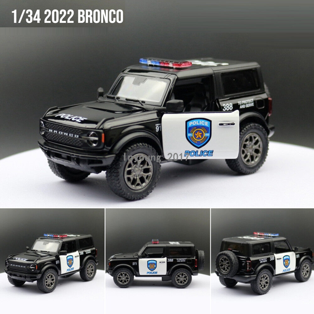 Ford Bronco 1:34 Diecast Police Car Model Metal Vehicle Boys Toys for Kids Gifts