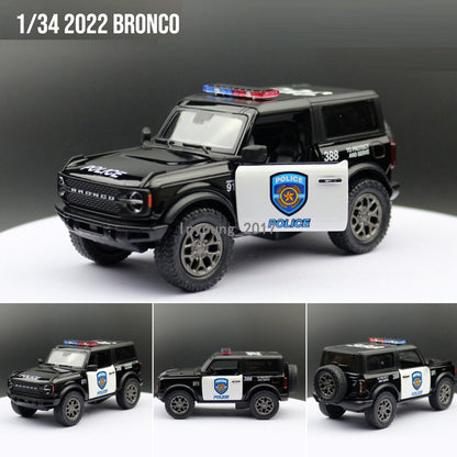 Ford Bronco 1:34 Diecast Police Car Model Metal Vehicle Boys Toys for Kids Gifts
