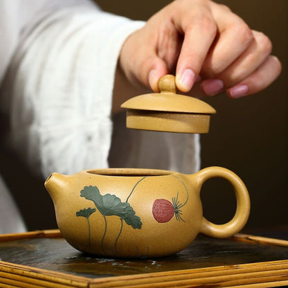 180ml Chinese Yixing Xishi Pot Purple Clay Lotus Pattern Teapot Kung Fu Tea Set