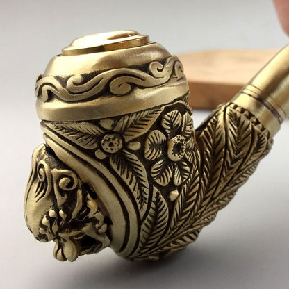 Vintage Style Brass Hand Carved Detachable Collectible Pipe Ornament Cleanable