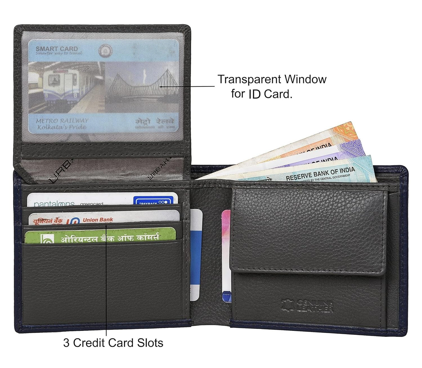 NEW BUE/GREY BI-FOLD LEATHER MEN'S WALLET RFID PROTECTION GIFT ITEM