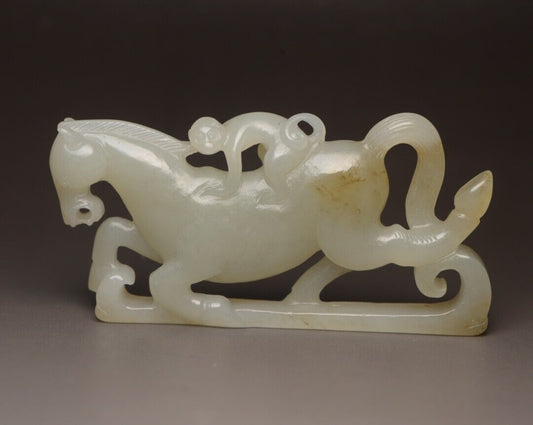 Top Chinese Natural Hetian Jade Carving Exquisite Horse Monkey Statue Figurine
