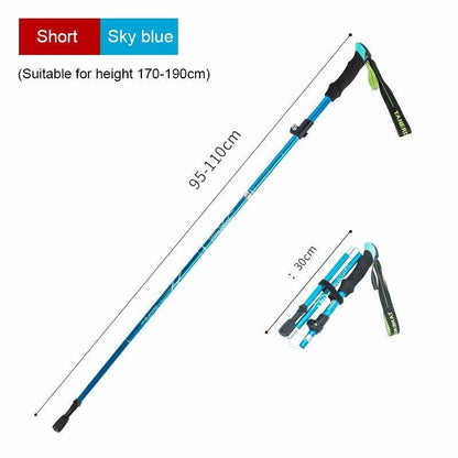 Folding Trekking Pole Portable Walking Stick Outdoor Climbing Hiking Adult Blue