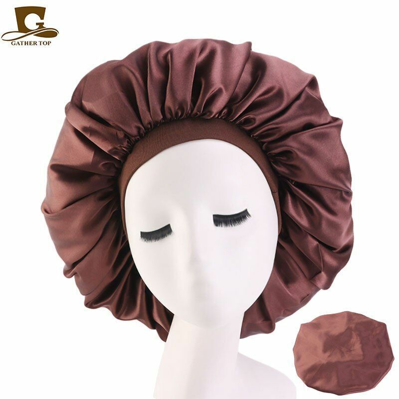 Sleep Night Cap Big Size Beauty Satin Silky Bonnet Head Cover Hat Curly Springy