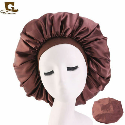 Sleep Night Cap Big Size Beauty Satin Silky Bonnet Head Cover Hat Curly Springy