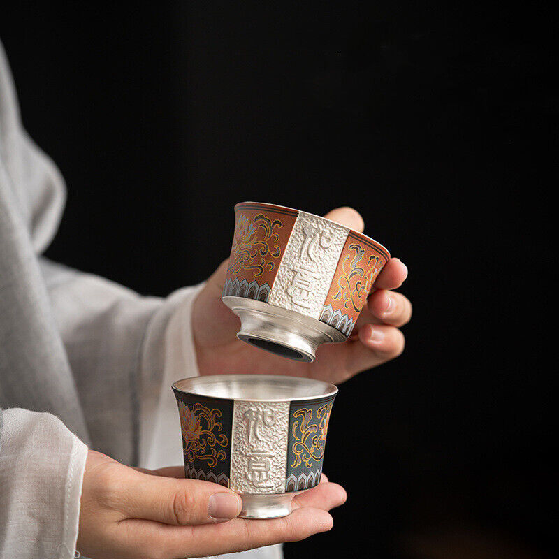 100ml pure silver tea cup porcelain master cup handpainted handmade cup of tea