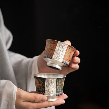 100ml pure silver tea cup porcelain master cup handpainted handmade cup of tea