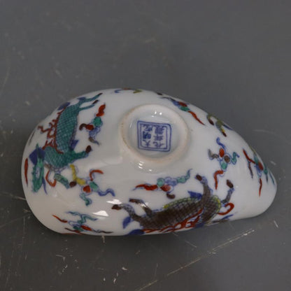 4.3" Chinese Ming Chenghua Blue & White Doucai Porcelain Kylin Design Tea Shovel