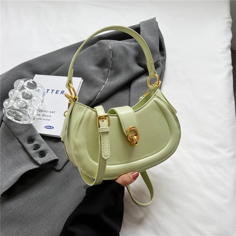 Saddle Shoulder Cossbody Bags Women Short Handle Half Moon PU Leather Handbags