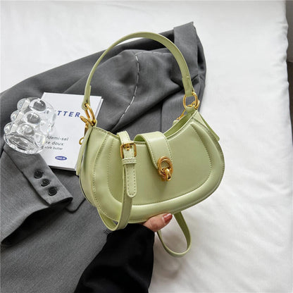 Saddle Shoulder Cossbody Bags Women Short Handle Half Moon PU Leather Handbags