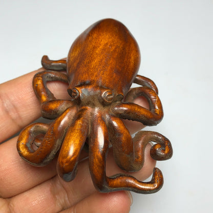 Chinese Boxwood Handwork Octopus Statue Tea Pet Fengshui Art Deco Gift