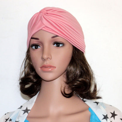 Women Stretchy Turban Hat Muslim Hat Solid Color Wrap Hijab Knotted Indian Caps