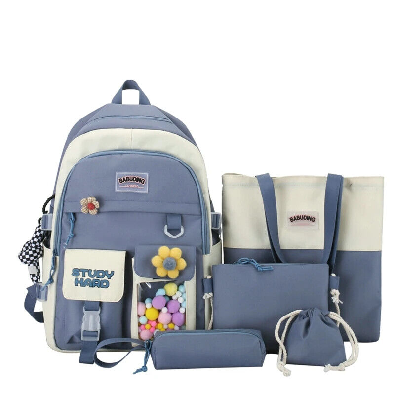 5pcs Sets Children's School Backpack Women's Bagpack Laptop Bag Students Totes