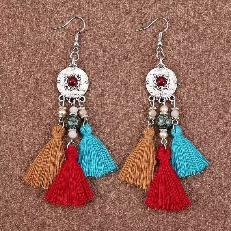 Bohemian Ethnic Tassel Earrings - Retro Colorful Long Dangle Drops