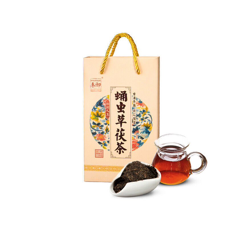 Dark Tea Brick Fu Tea China Tea Gift Fucha中国茶叶金花原叶黑茶 陕西特产泾阳茯茶 蛹虫草茯茶400g/pcs