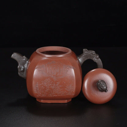 Chinese Yixing Zisha Clay Handmade Exquisite Teapot （：四方 底款：曼希陶艺）