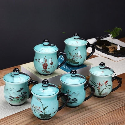 porcelain office cup 400ml handpainted craft lognquan celadon teacup with handle