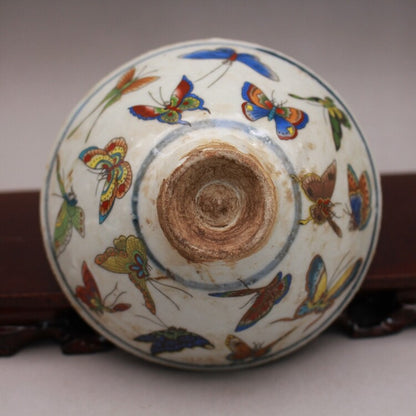 150ml Chinese Porcelain Famille Rose Hand Painted Butterfly Pattern Teacup Bowl